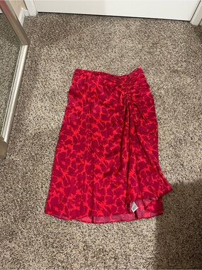 GAP Red and Pink Floral Midi Skirt